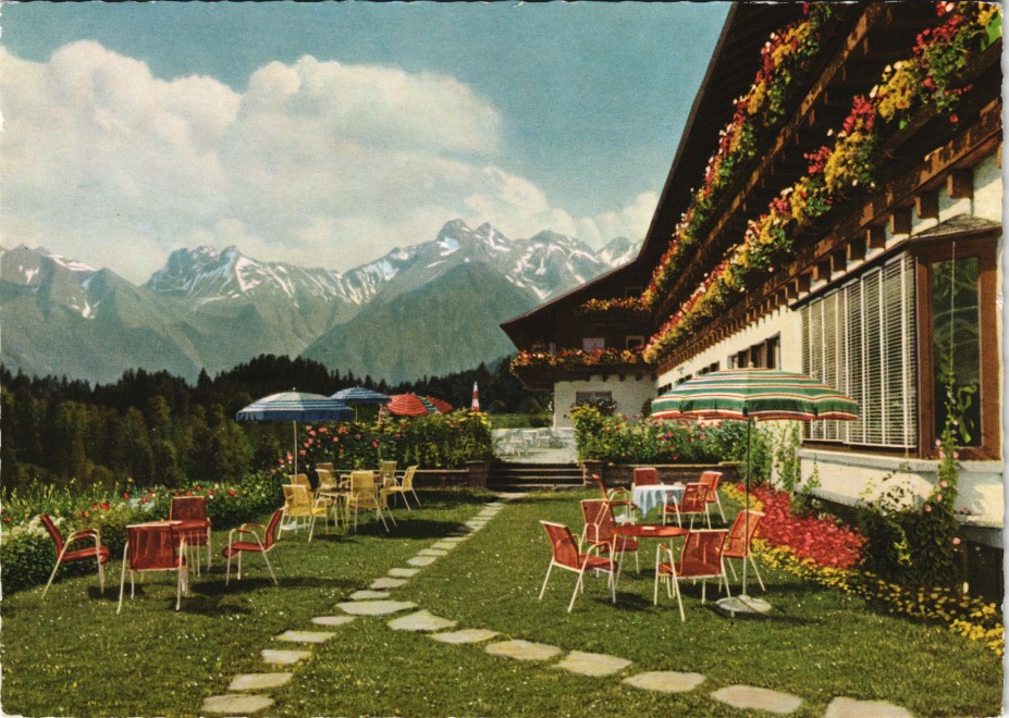 vergrößern: Bildseite historische Ansichtskarte von 1960: Allgäuer Berghof mit Alpe Eck im Hörnergebiet:: .Bayern