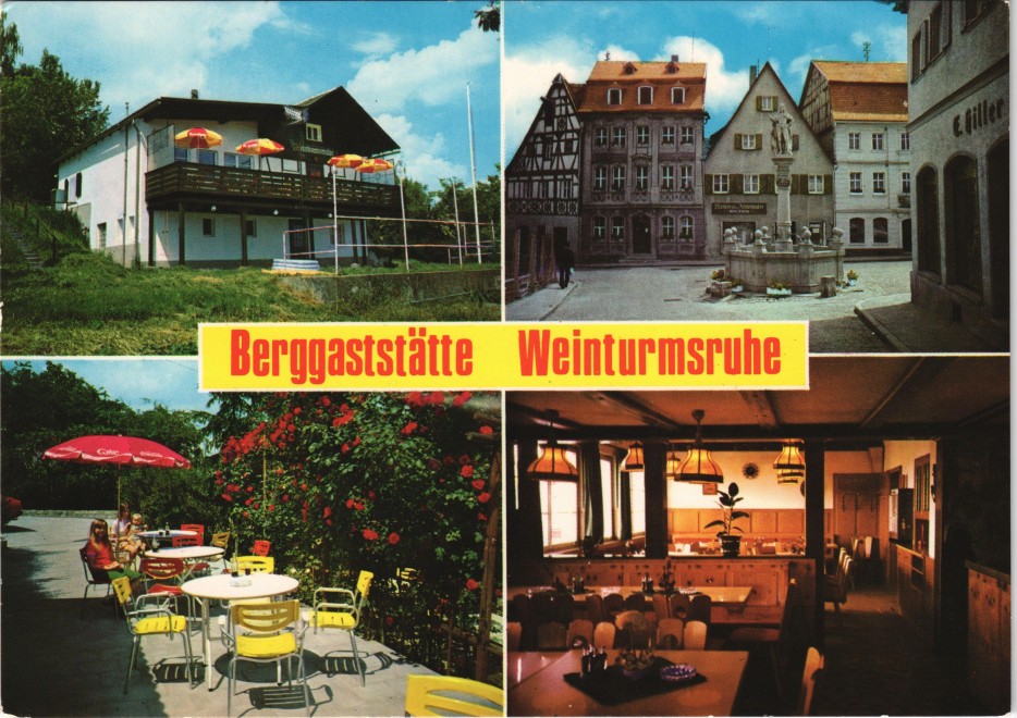 vergrößern: Bildseite historische Ansichtskarte von 1964: 4 Bild: Weinturmstube - MB:: Bad Windsheim