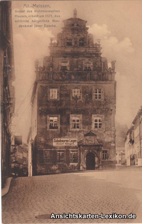 zoom: Image side vintage Postcard from 1922: Alt-Meissen - Giebel des Bahrmannschen Hauses:: Meissen