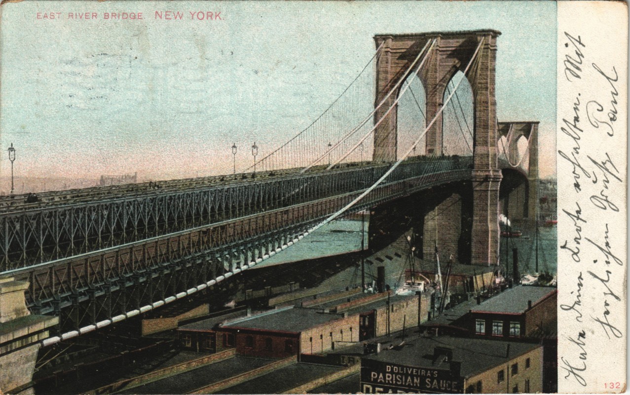 zoom: Image side vintage Postcard from 1907: EAST RIVER BRIDGE:: New York City