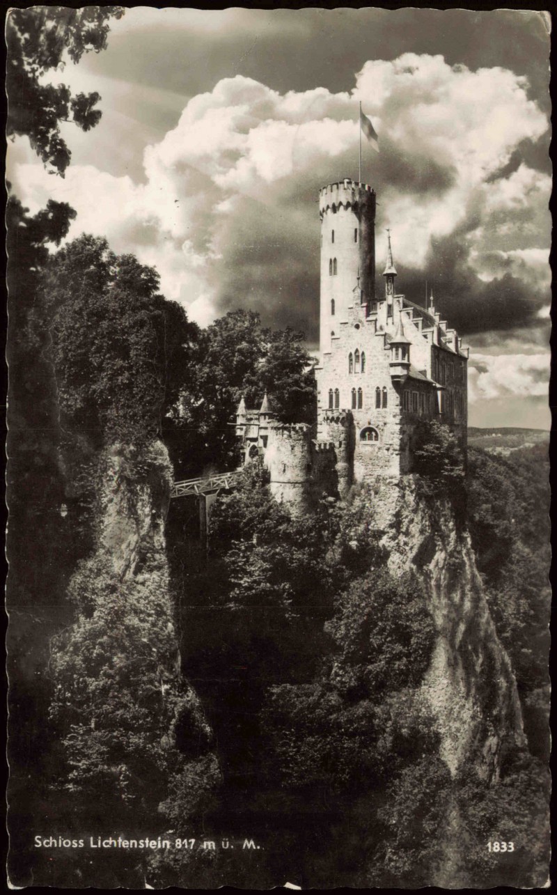 vergrößern: Bildseite historische Ansichtskarte von 1970: Schloss Lichtenstein Schwäbische Alb:: Lichtenstein (Württemberg)