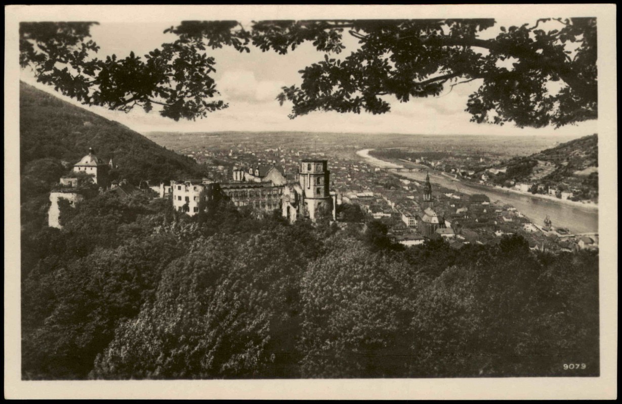 zoom: Image side vintage Postcard from 1930: Blick auf Schloß u. Stadt Heidelberg:: Heidelberg