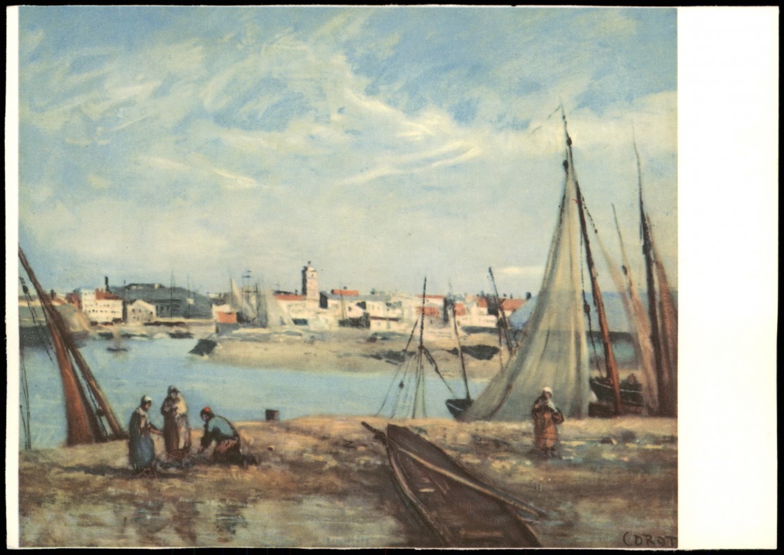 vergrößern: Bildseite historische Ansichtskarte von 1980: Künstlerkarte COROT Der Hafen von Dünkirchen Port de Dunkerque::
