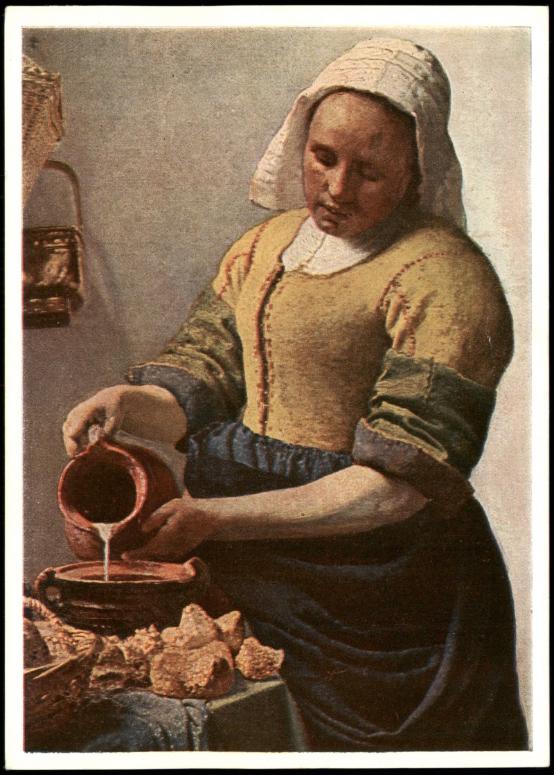 vergrößern: Bildseite historische Ansichtskarte von 1970: Künstlerkarte Künstler VERMEER VAN DELFT: Die Küchenmaid::