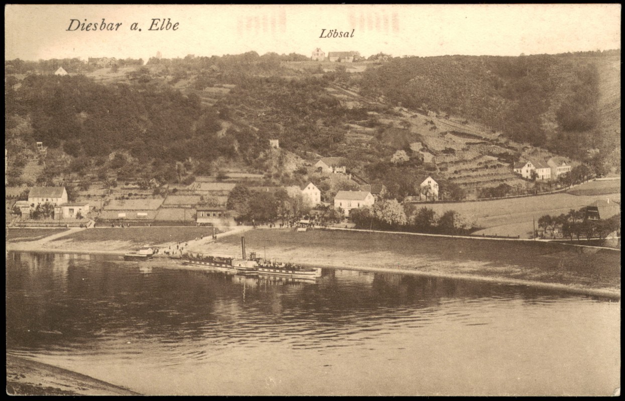 zoom: Image side vintage Postcard from 1917: Löbsal - Dampfer:: Diesbar (Elbe)-Diesbar-Seußlitz-Nünchritz (Elbe)