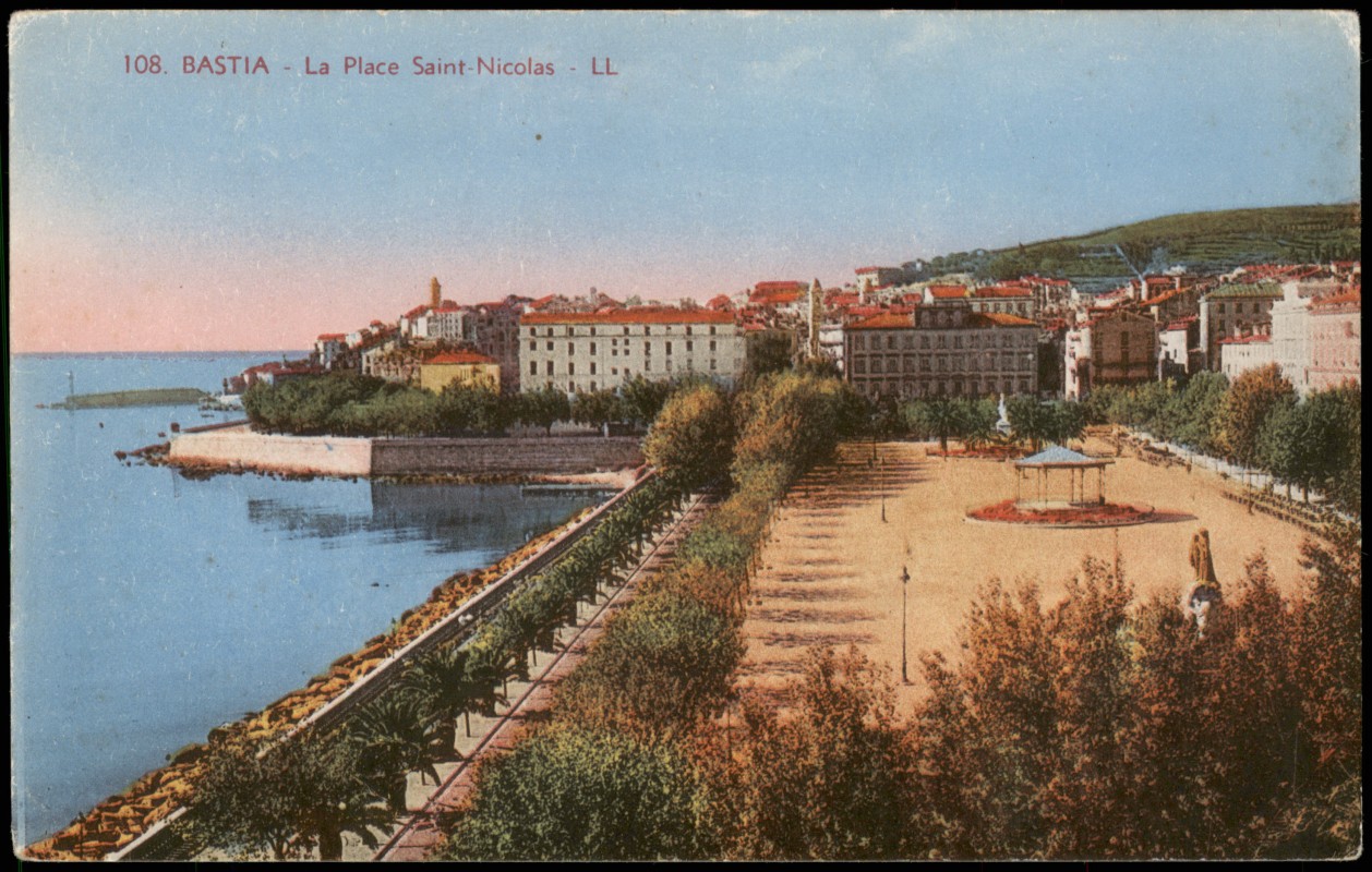 zoom: Image side vintage Postcard from 1912: La Place Saint-Nicolas:: Bastia