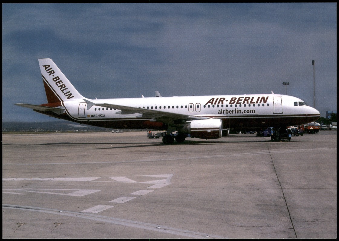 zoom: Image side vintage Postcard from 1999: AIR-BERLIN Airbus A320-214 Flugzeuge - Airplane::