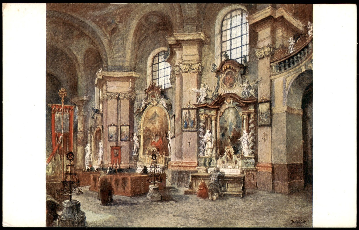 vergrößern: Bildseite historische Ansichtskarte von 1930: Künstlerkarte (Art) Kunstwerk Künstler Blažiček: Intérieur d