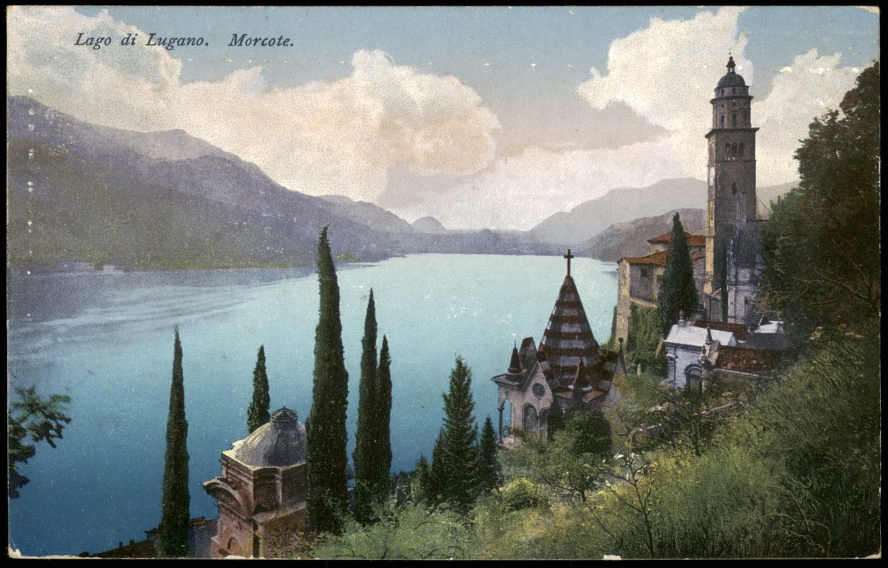 zoom: Image side vintage Postcard from 1912: Panorama-Ansicht mit Lago di Lugano:: Morcote