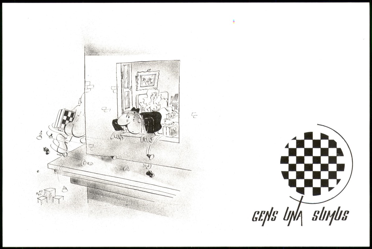 zoom: Image side vintage Postcard from 1990: Jovan Prokopijević Karikatur Motivkarte Thema Schach (Chess)::