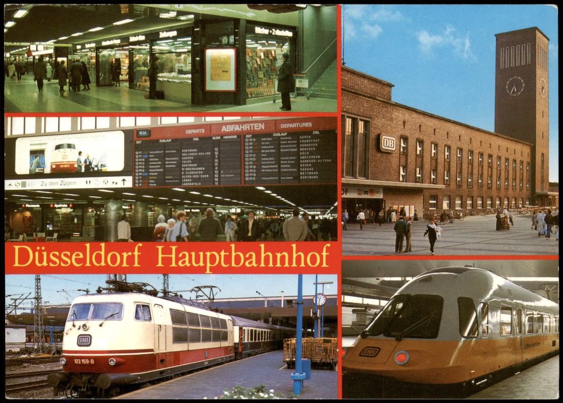 vergrößern: Bildseite historische Ansichtskarte von 1998: Mehrbildkarte Ansichten vom Hauptbahnhof:: Düsseldorf