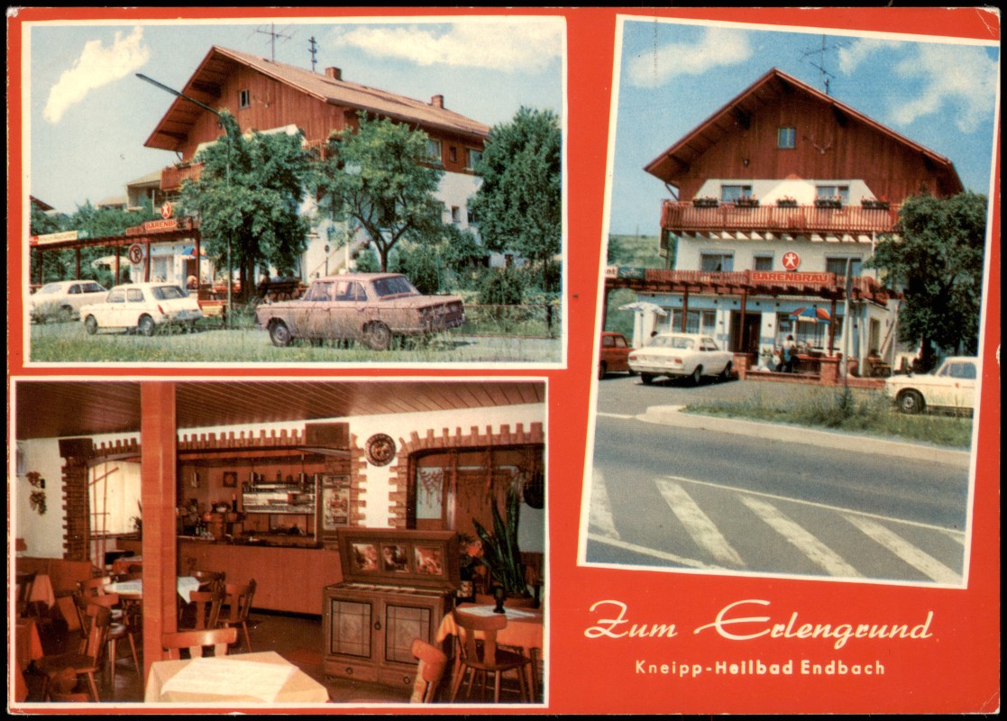 zoom: Image side vintage Postcard from 1975: Mehrbildkarte mit der Gaststätte ZUM ERLENGRUND:: Bad Endbach