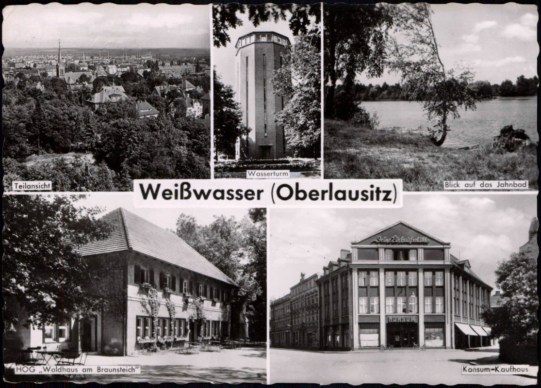 zoom: Image side vintage Postcard from 1961: Konsum Kaufhaus, Stadt, HOG:: Weisswasser