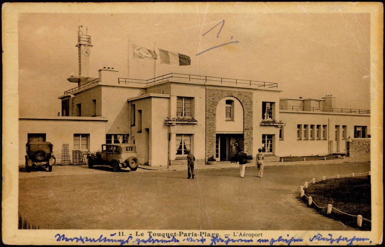 zoom: Image side vintage Postcard from 1932: Airport - Flughafen:: Le Touquet-Paris-Plage