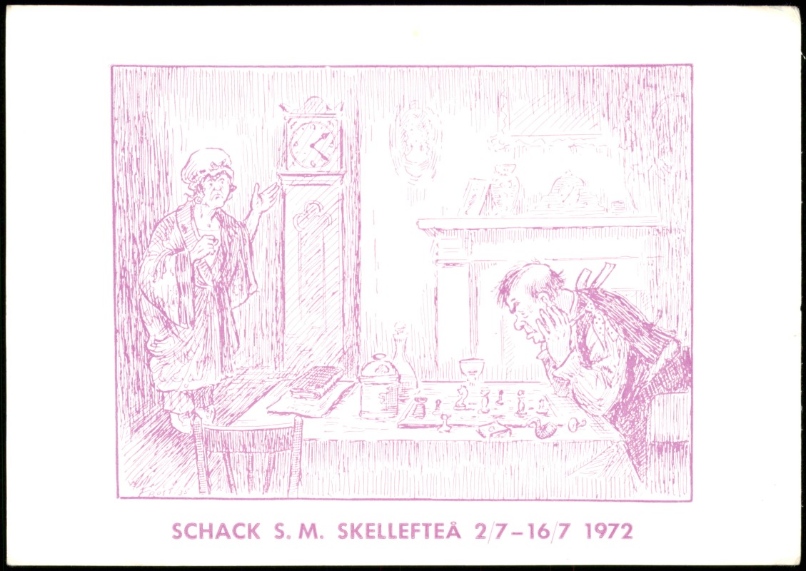 zoom: Image side vintage Postcard from 1989: Schach-Spiel (Chess Game) Motivkarte aus Schweden, Sverige::