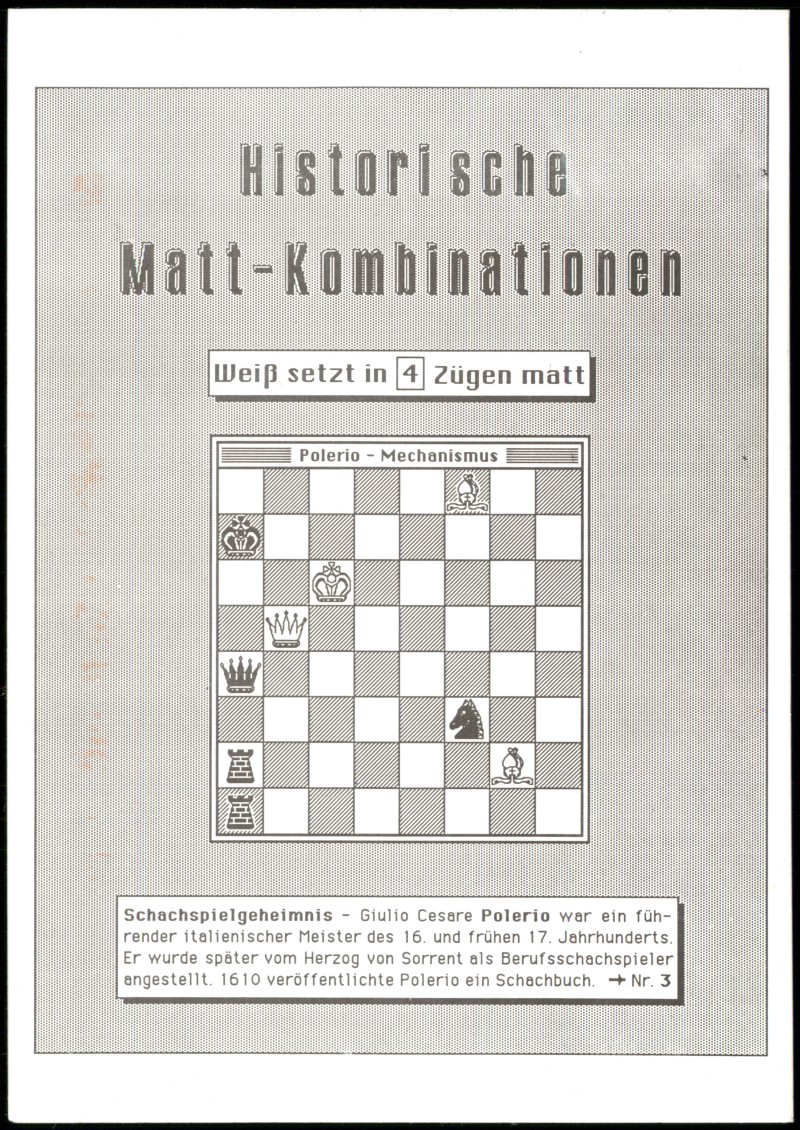 vergrößern: Bildseite historische Ansichtskarte von 2000: Schach Motivkarte Historische Mattkombination Sammelkarte Nr. 3::