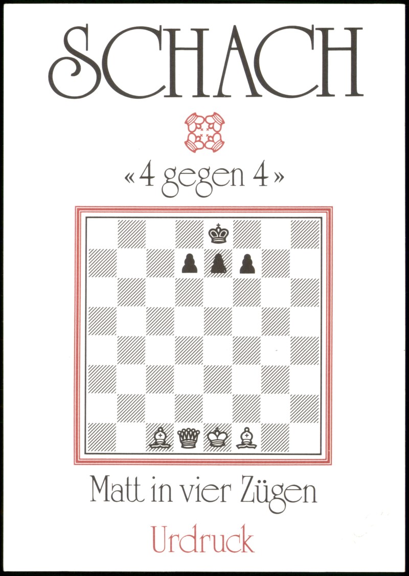 zoom: Image side vintage Postcard from 1990: Schach Chess Illustration 4 gegen 4 Matt in vier Zügen::