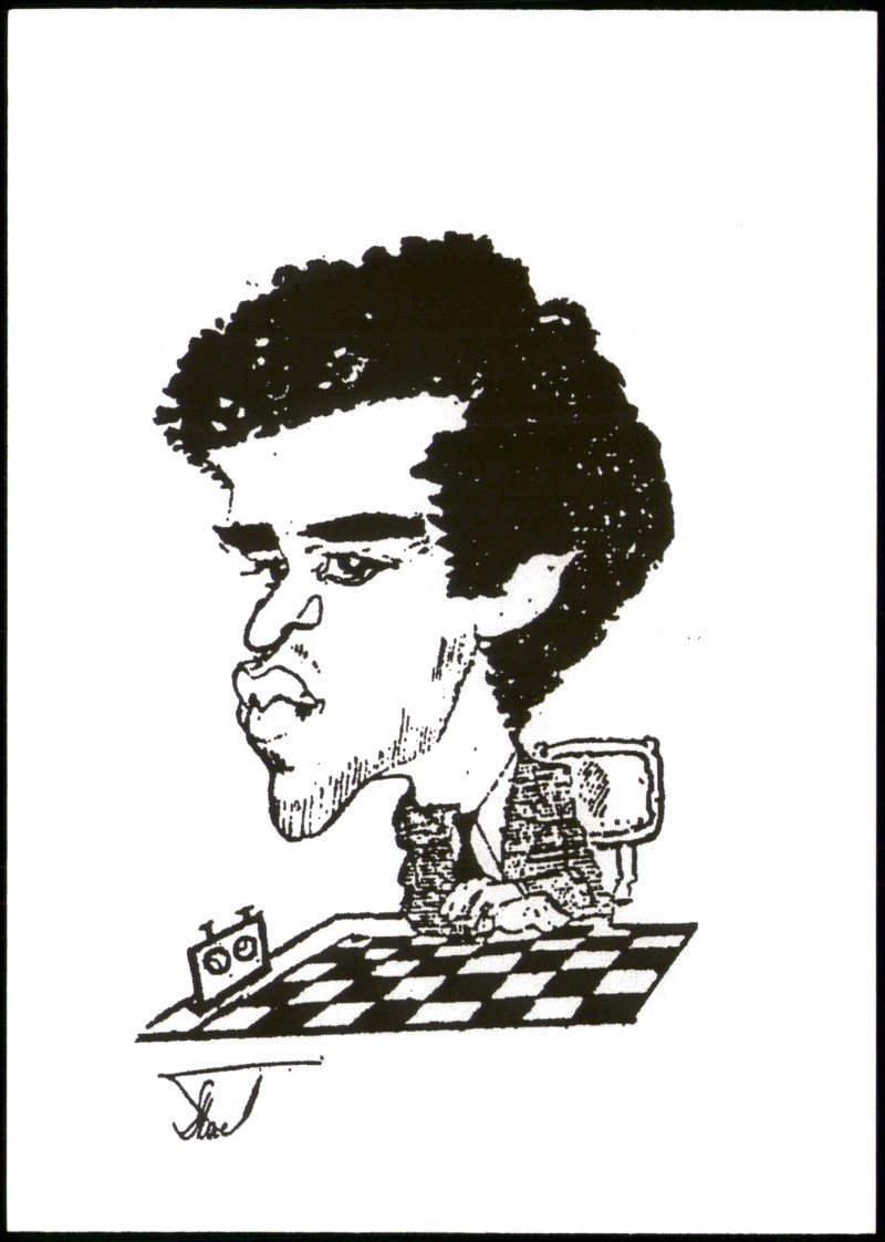 vergrößern: Bildseite historische Ansichtskarte von 1990: Schach-Spiel Chess-Game Motivkarte Übergroßer Kopf Schachbrett::