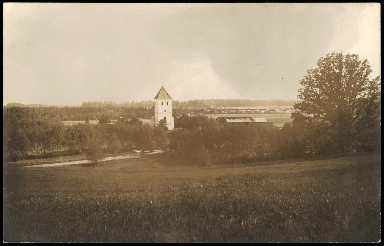 zoom: Image side vintage Postcard from 1915: Frankreich Ort mit Kirche und Bahnhof WK1:: .Frankreich