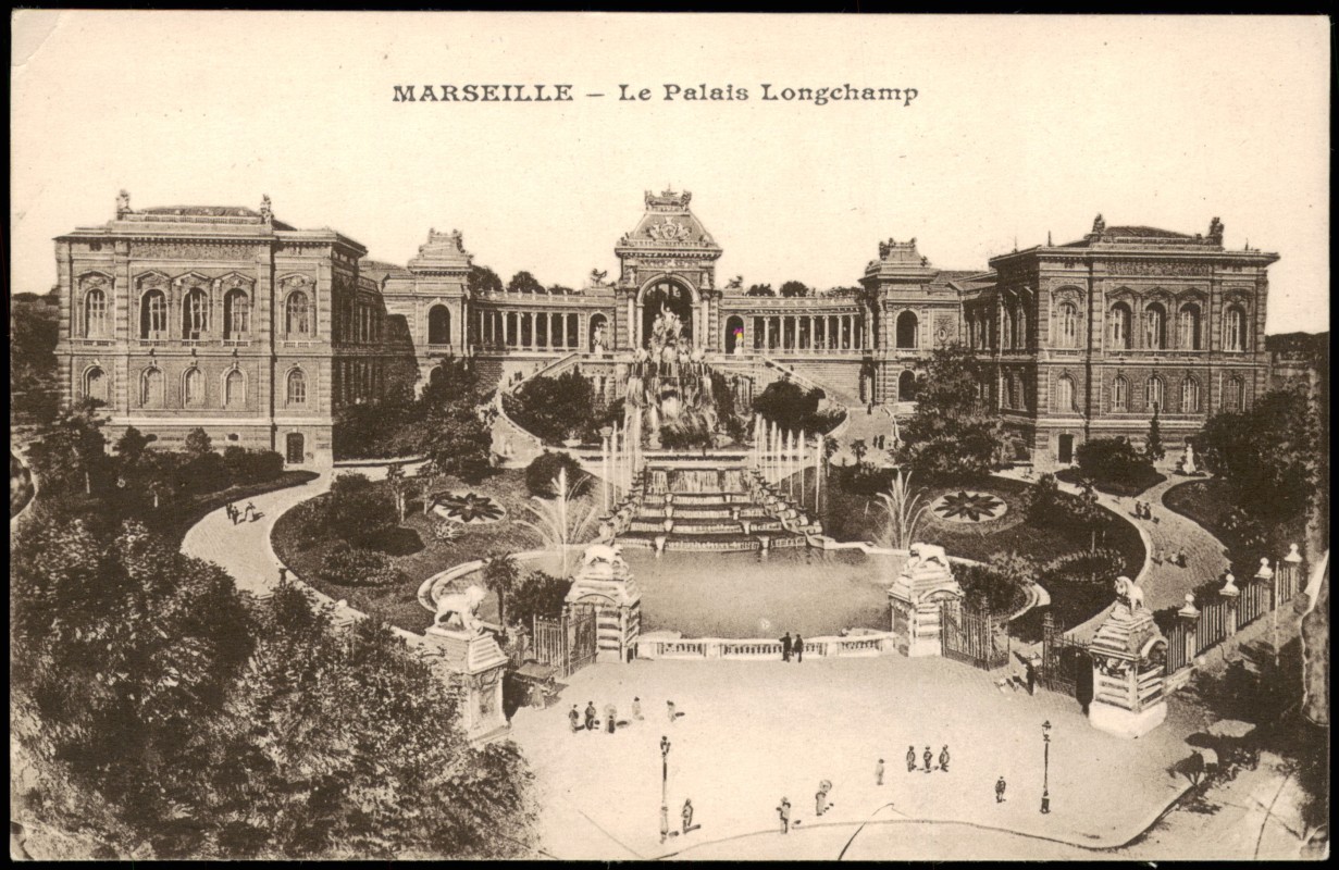 zoom: Image side vintage Postcard from 1910: Le Palais Longchamp:: Marseille