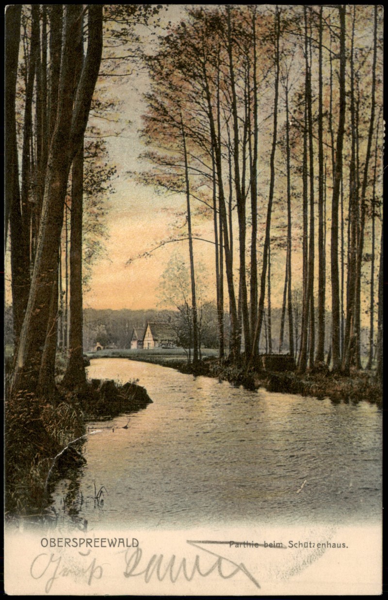 zoom: Image side vintage Postcard from 1905: Parthie beim Schützenhaus OBERSPREEWALD:: Lubnjow