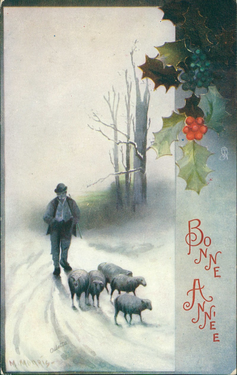 zoom: Image side vintage Postcard from 1907: Neujahr Sylvester New Year (Bonne Année) Künstlerkarte::