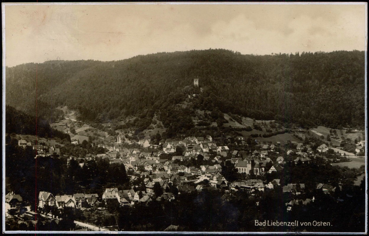 zoom: Image side vintage Postcard from 1928: Blick auf die Stadt - Fotokarte:: Bad Liebenzell