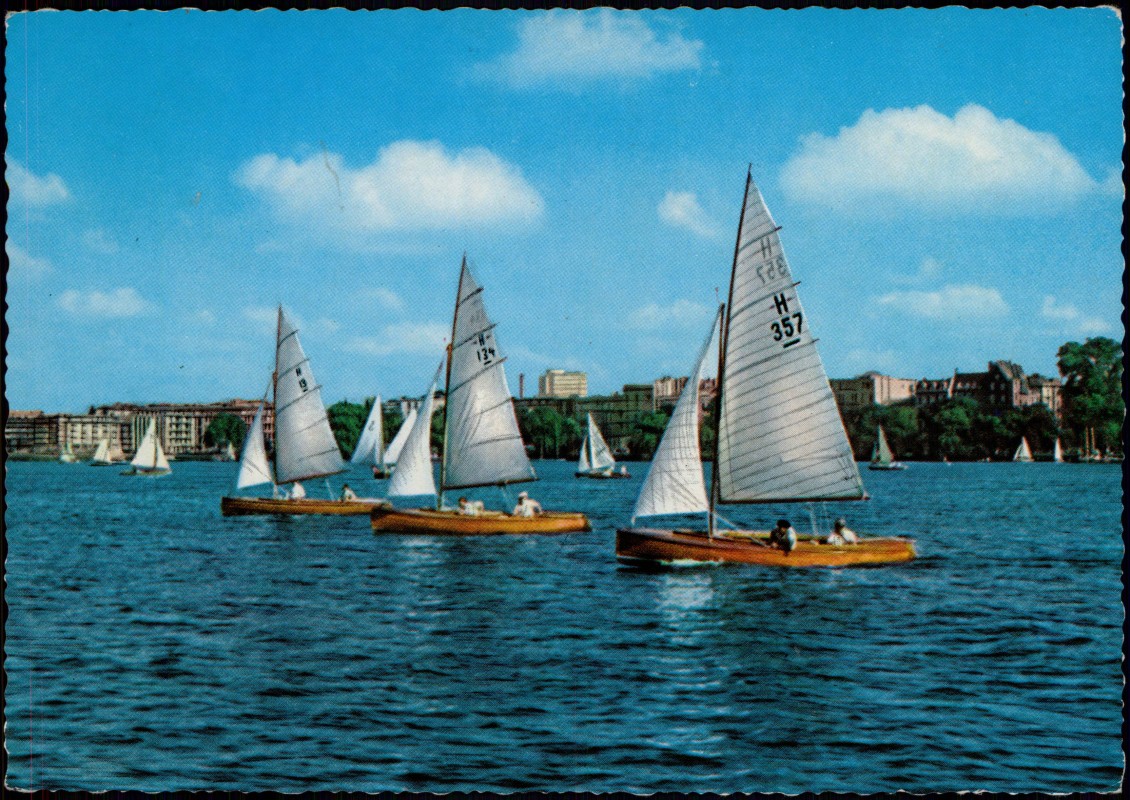 zoom: Image side vintage Postcard from 1965: Außenalster Segler:: Hamburg