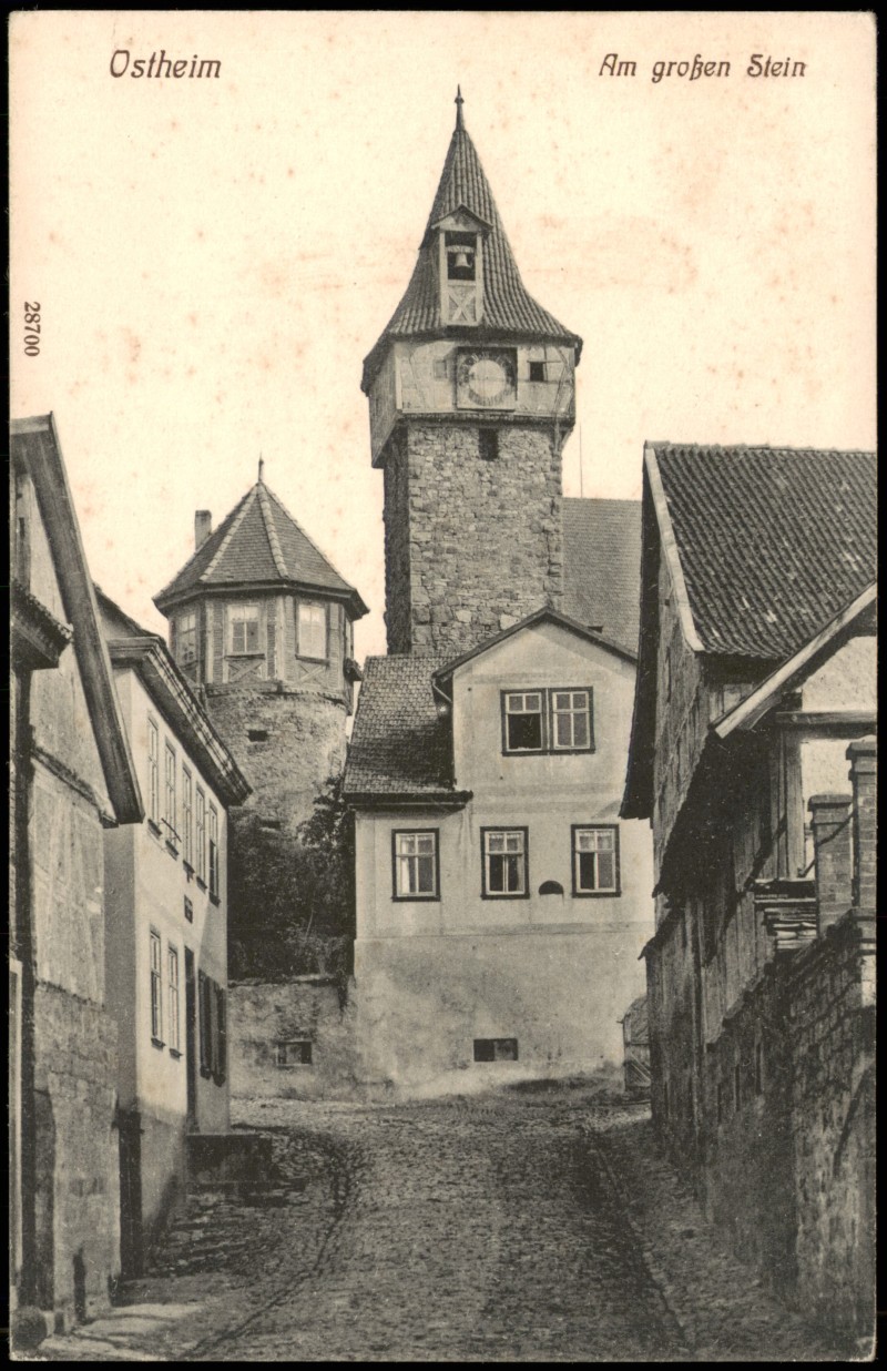 zoom: Image side vintage Postcard from 1909: Am großen Stein:: Ostheim v. d. Rhön