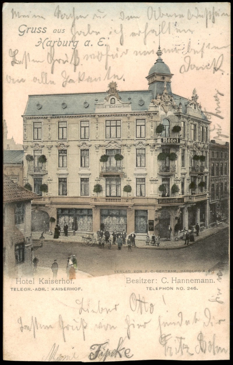 zoom: Image side vintage Postcard from 1906: Hotel Kaiserhof:: Harburg-Hamburg