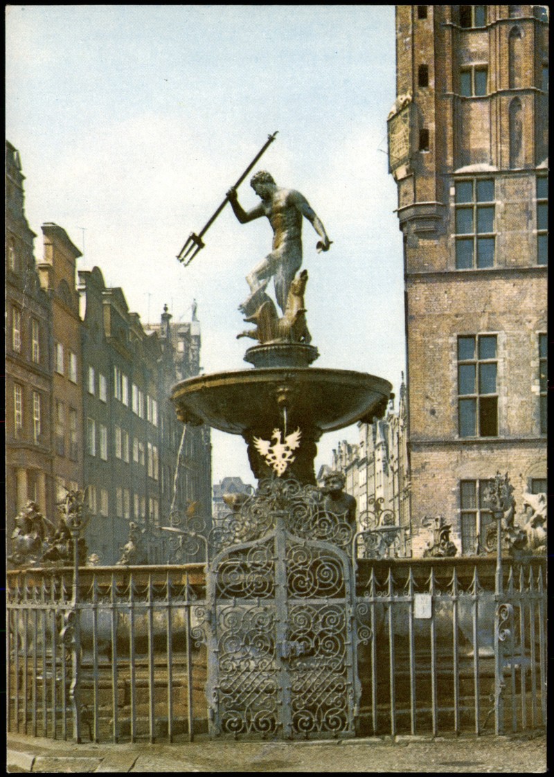 vergrößern: Bildseite historische Ansichtskarte von 1971: Fontanna Neptuna z XVII, Brunnen-Denkmal:: Danzig