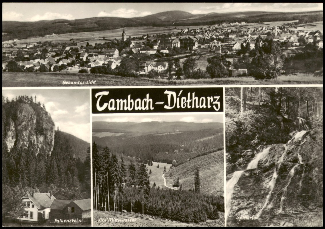 zoom: Image side vintage Postcard from 1969: DDR Mehrbild-AK mit Falkenstein Am Mittelwasser Gesamtansicht:: Tambach-Dietharz