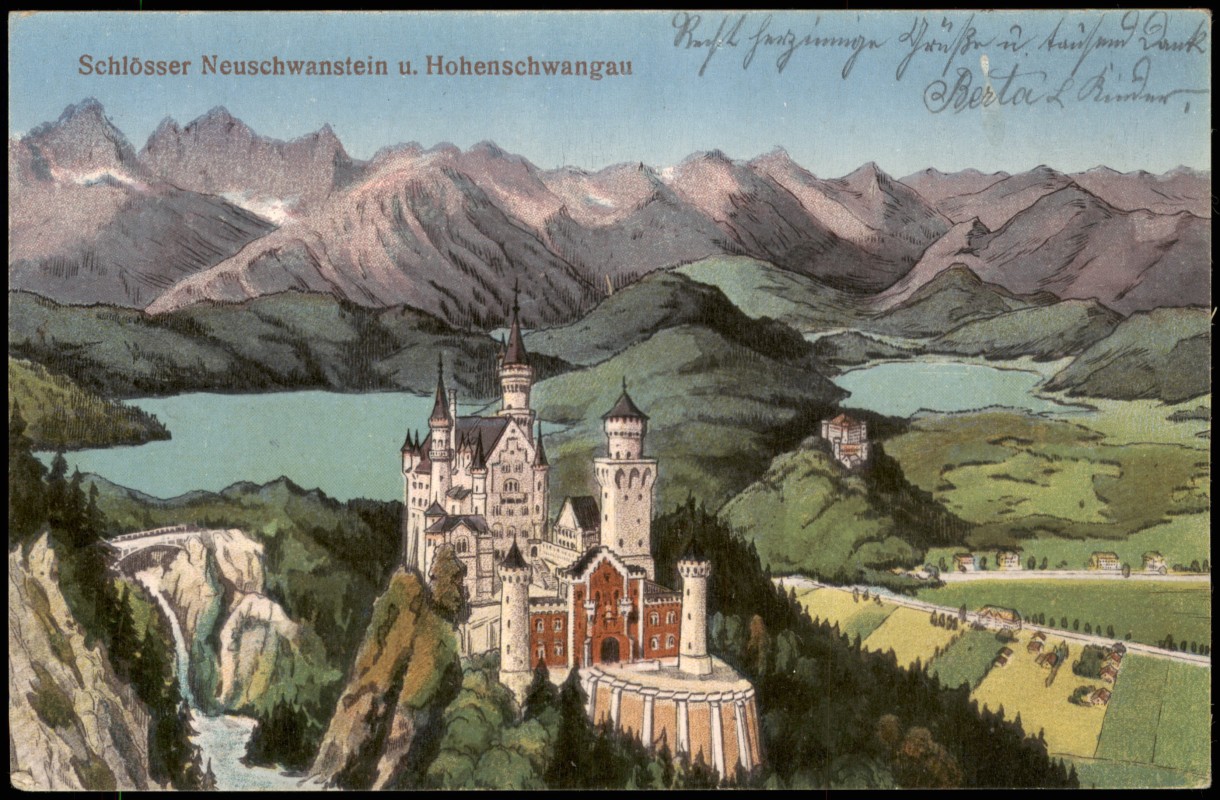 Schloss Neuschwanstein Künstlerkarte Schwangau Ansichtskarten Lexikon