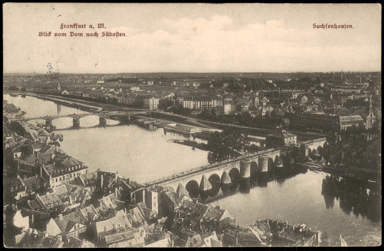 zoom: Image side vintage Postcard from 1907: Blick über den Ortsteil:: Sachsenhausen-Frankfurt am Main