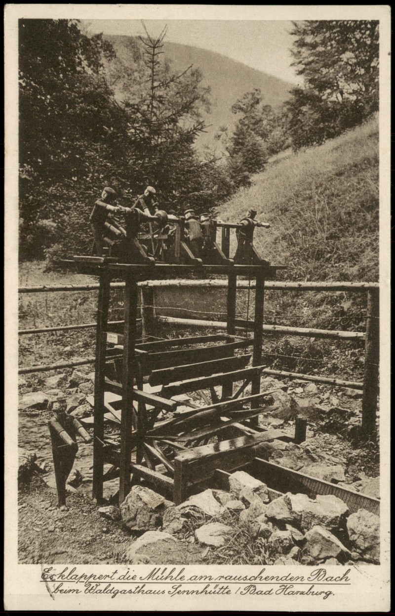 zoom: Image side vintage Postcard from 1933: Waldgasthaus Sennhütte - Mühle:: Bad Harzburg