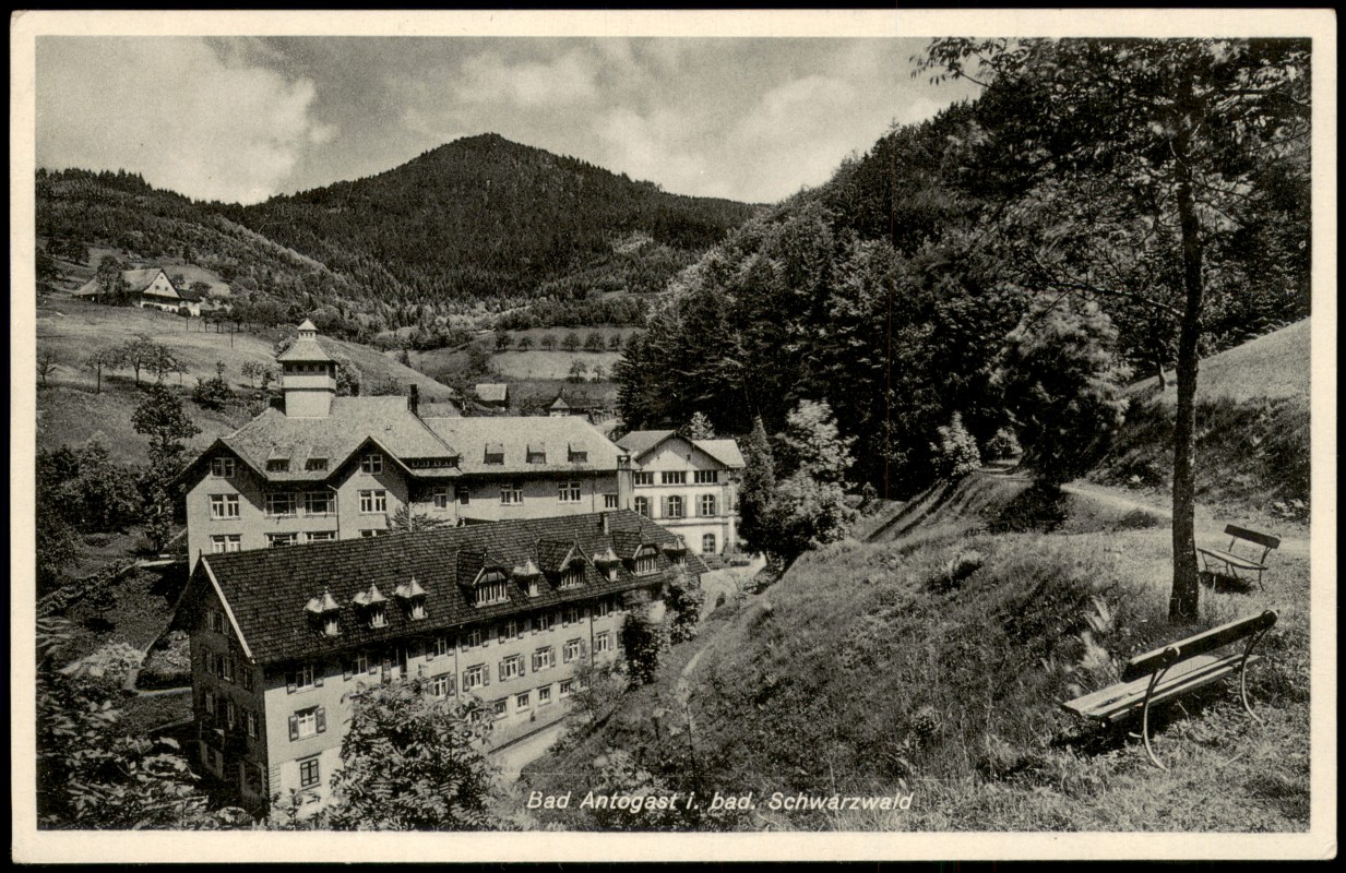zoom: Image side vintage Postcard from 1940: Ortsansicht, Panorama, badischer Schwarzwald:: Bad Antogast
