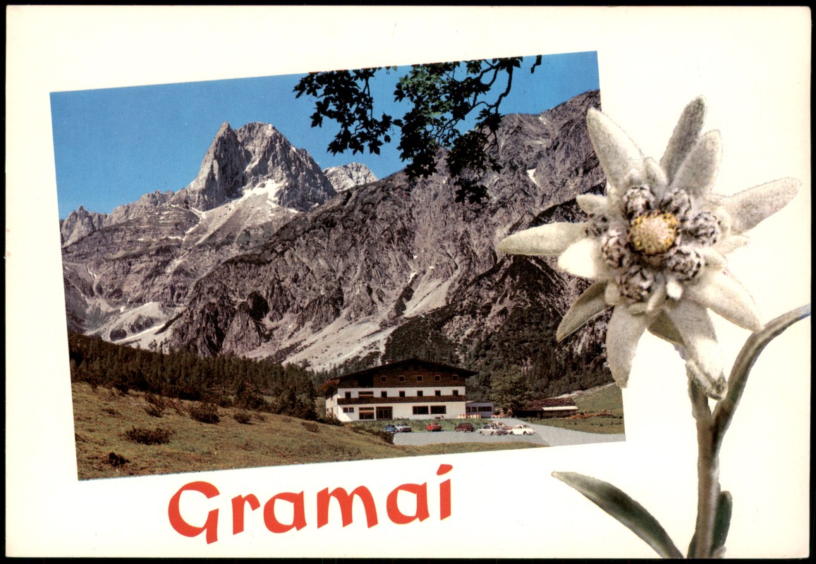vergrößern: Bildseite historische Ansichtskarte von 1968: gegen Lamsen-Spitze Karwendelgebirge, Tirol:: Falzthurntal