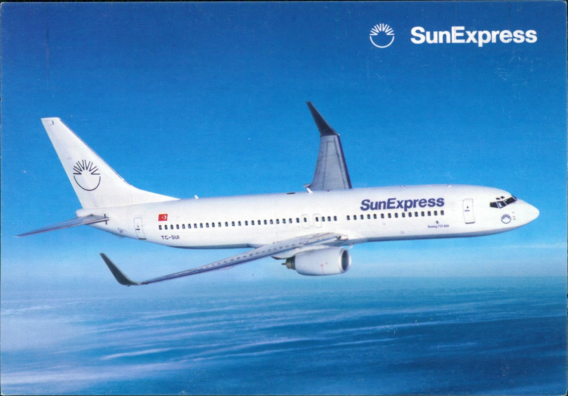 zoom: Image side vintage Postcard from 1999: SunExpress Boeing 737-800 Flugzeug Airplane Avion::