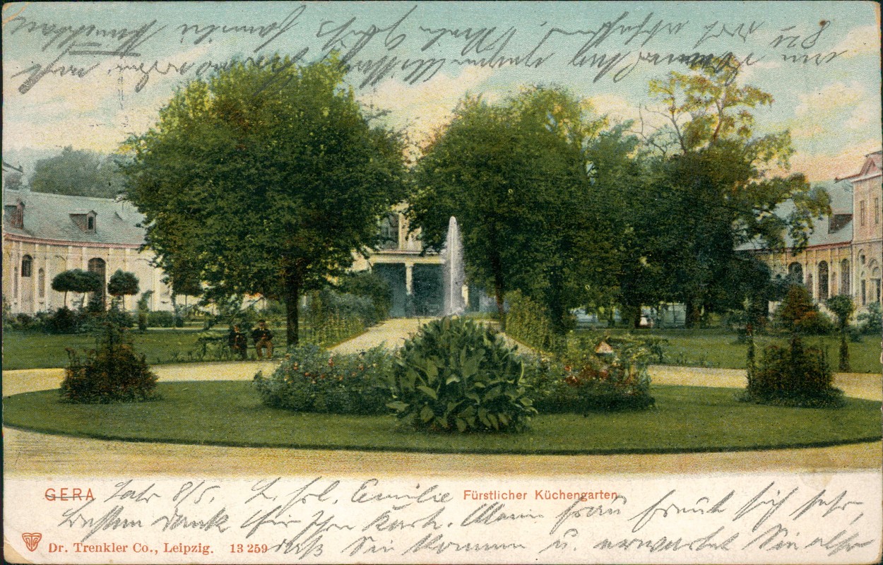 vergrößern: Bildseite historische Ansichtskarte von 1911: Fürstlicher Küchengarten:: Reuß-Gera