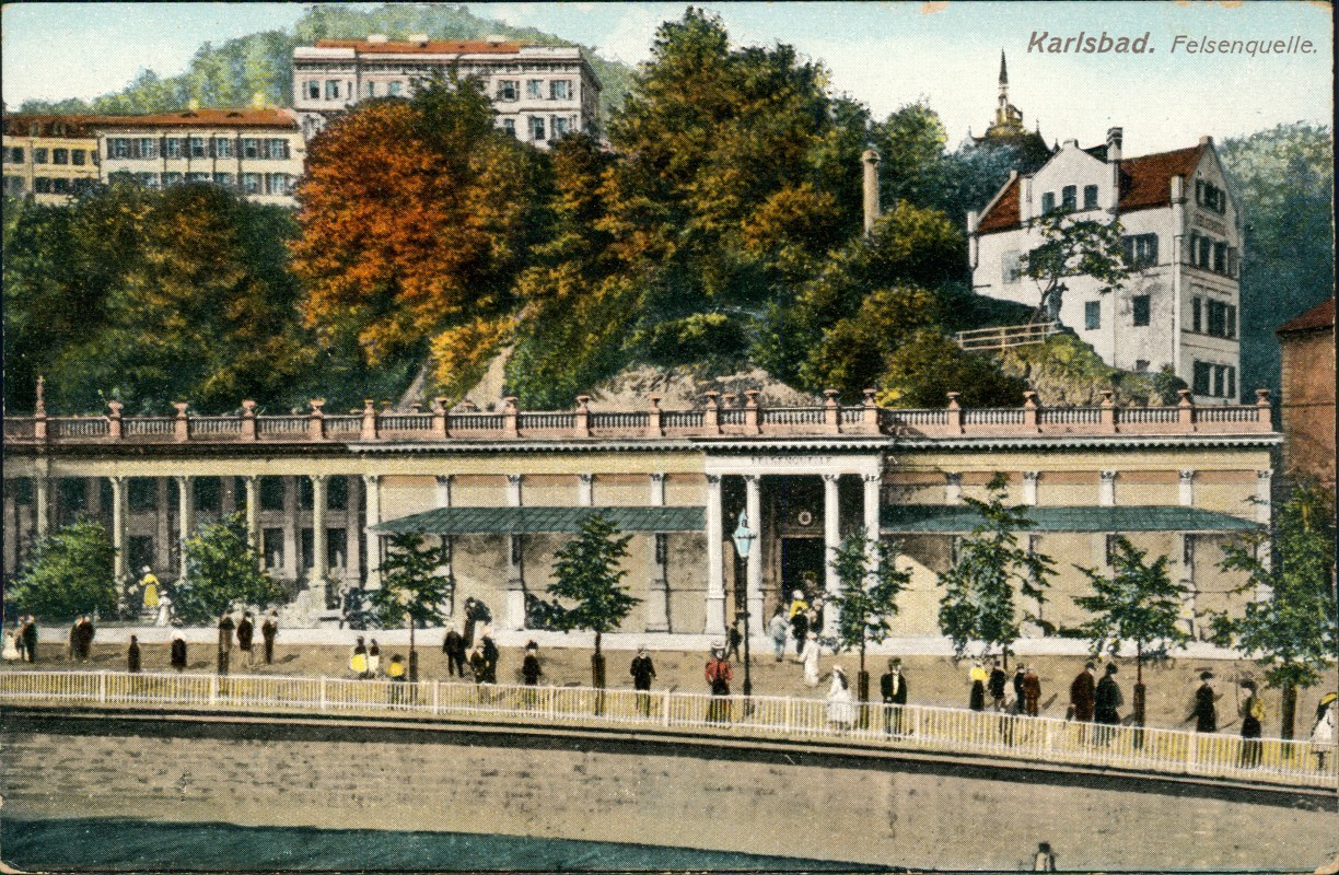 zoom: Image side vintage Postcard from 1912: Felsenquelle.:: Karlovy Vary