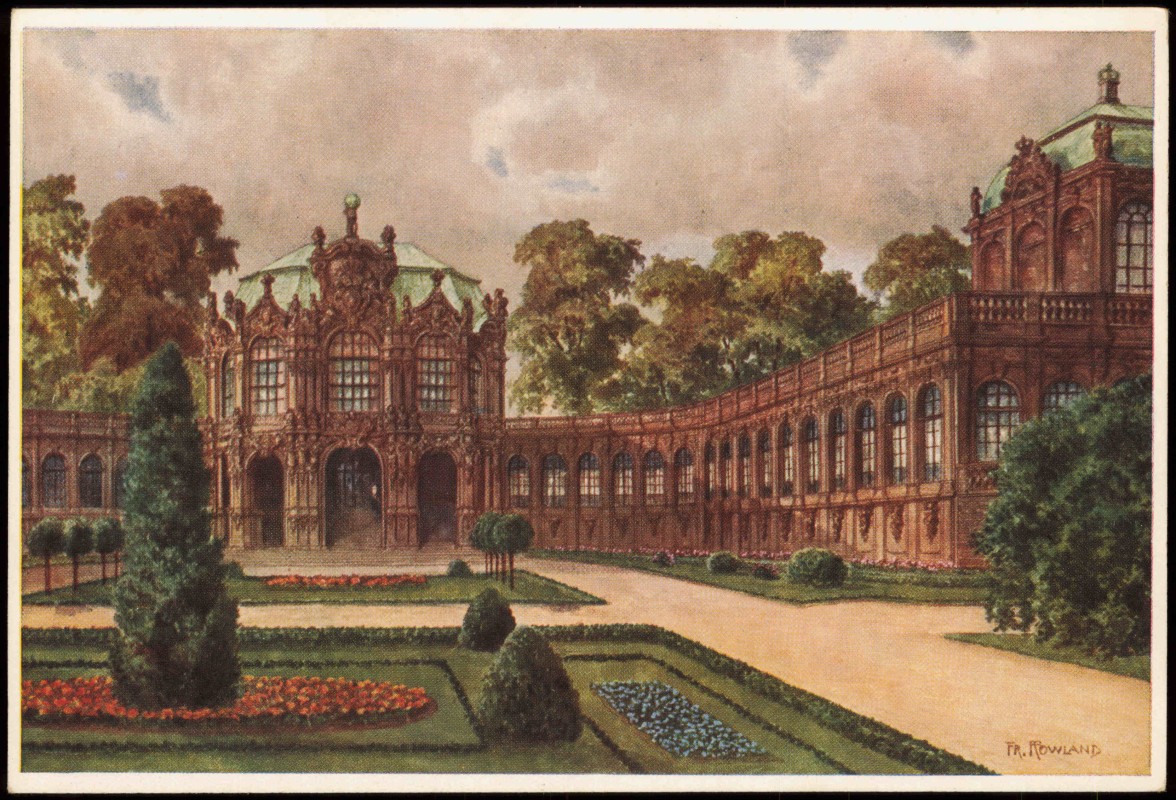 zoom: Image side vintage Postcard from 1929: Zwinger  Künstlerkarte Stimmungsbild Westlicher Pavillon:: Innere Altstadt-Dresden