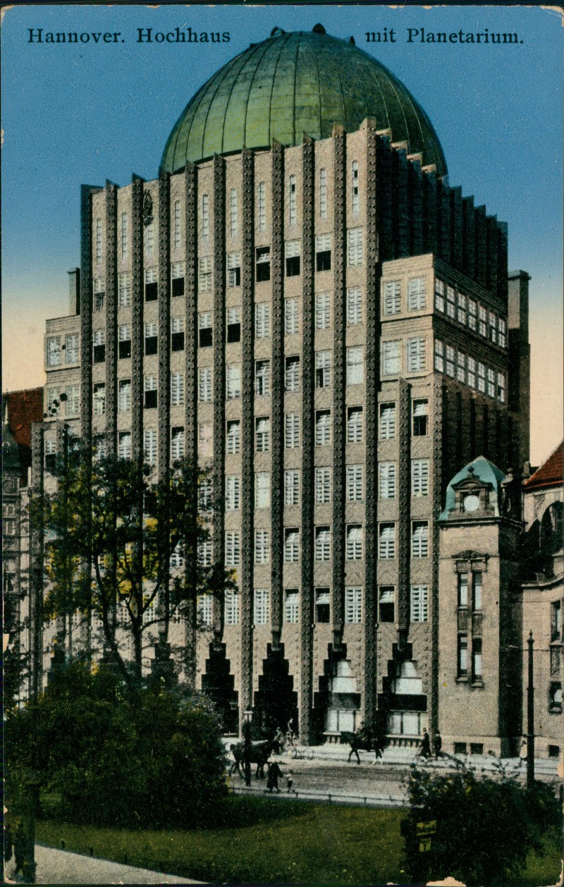 zoom: Image side vintage Postcard from 1923: Hochhaus mit Planetarium.:: Hanover