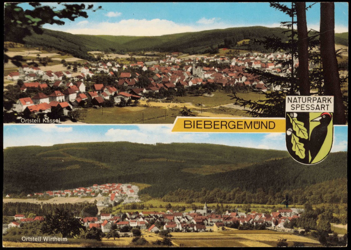 zoom: Image side vintage Postcard from 1973: Mehrbildkarte Panorama-Ansichten NATURPARK SPESSART:: Biebergemünd