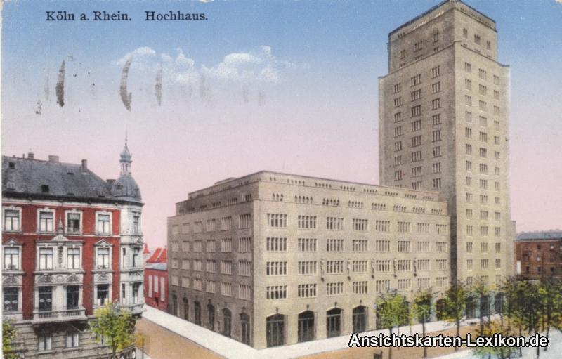 zoom: Image side vintage Postcard from 1930: Hochhaus mit Straße:: Cologne
