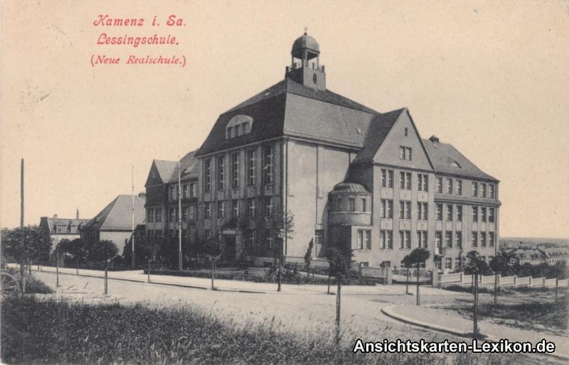 zoom: Image side vintage Postcard from 1917: Lessingschule (Neue Realschule):: Kamenz