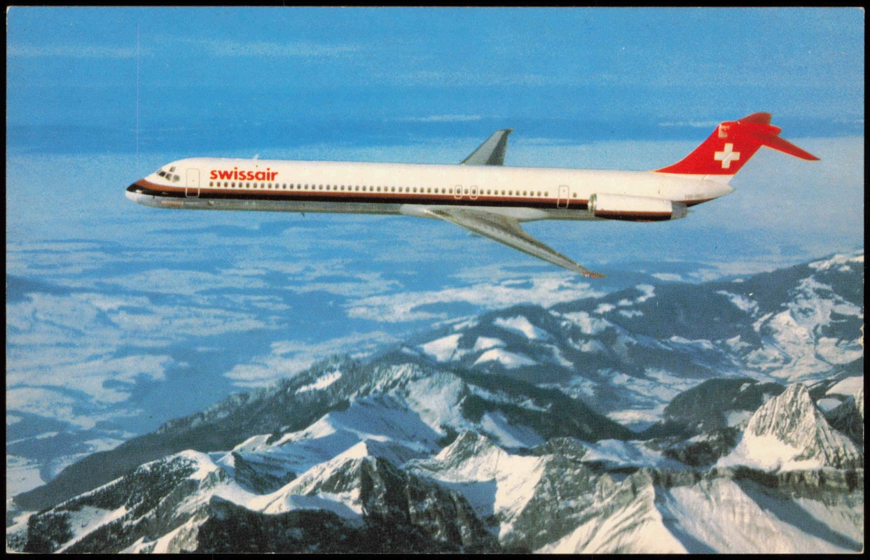 zoom: Image side vintage Postcard from 1970: Flugzeug Airplane Avion MCDONNELL-DOUGLAS DC-9-81 swissair::