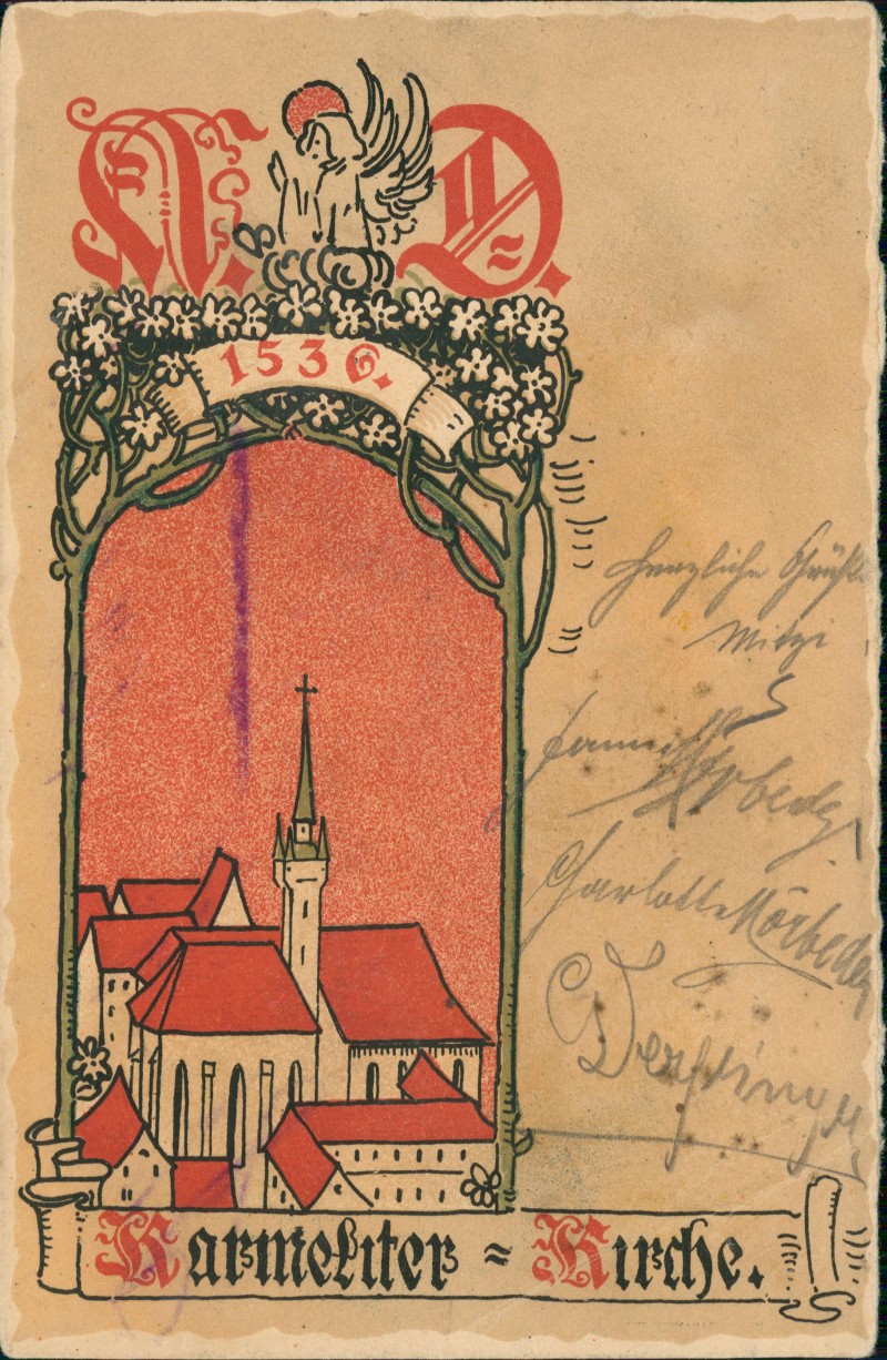 zoom: Image side vintage Postcard from 1898: Künstlerkarte Karmeliterkirche Leopoldstadt:: Vienna