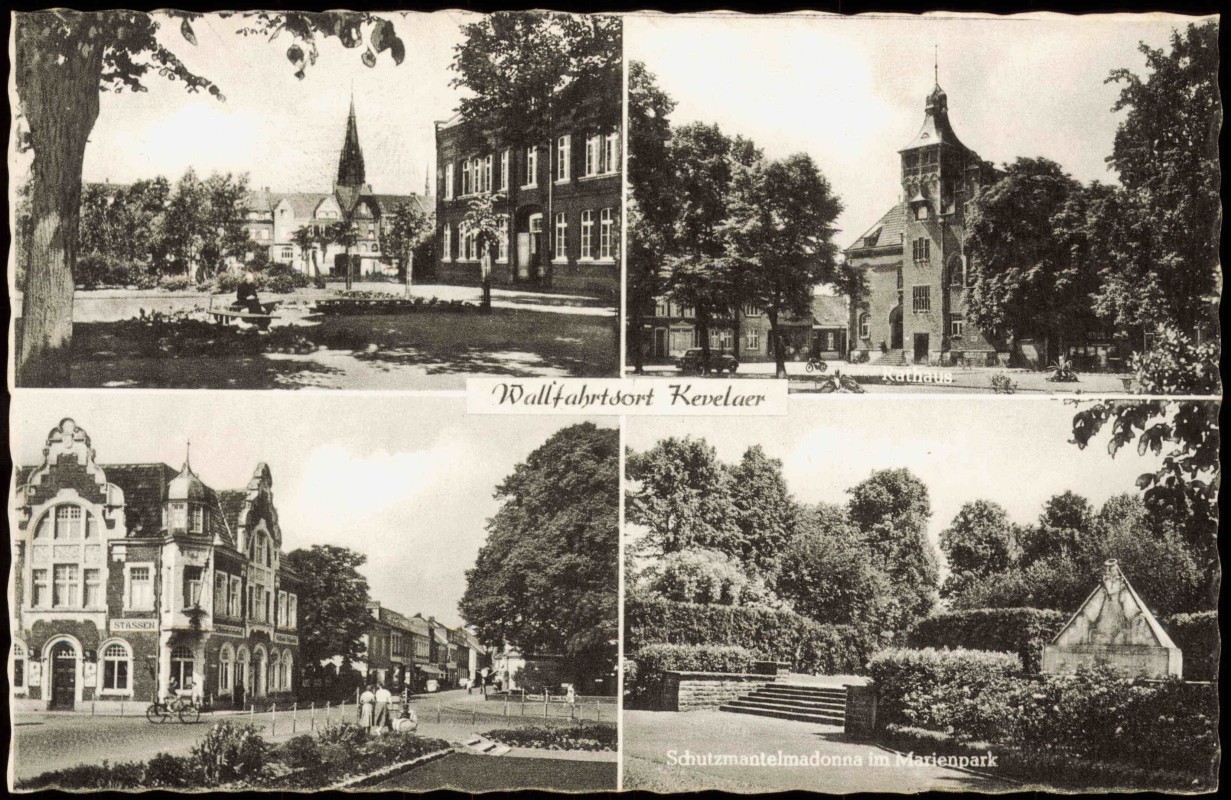 zoom: Image side vintage Postcard from 1962: 4 Bild: Straße, Schutzmantelmadonna:: Kevelaer