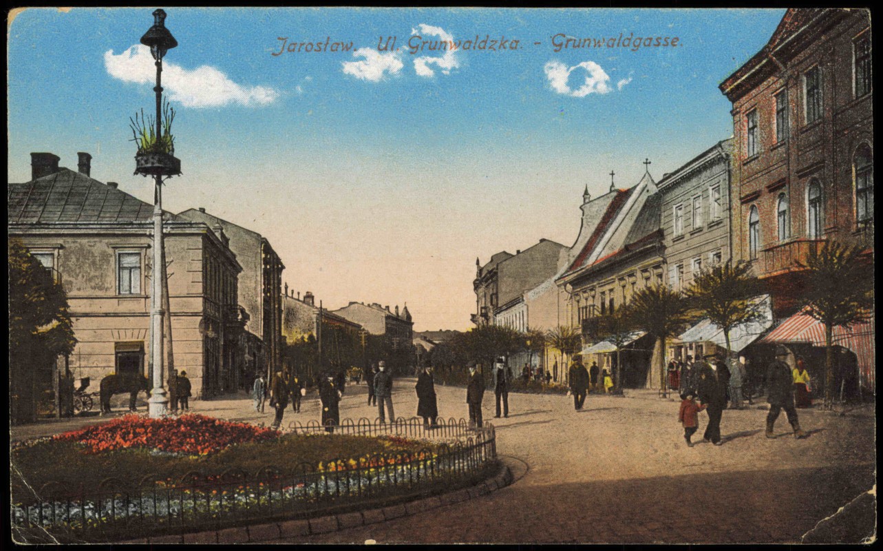 zoom: Image side vintage Postcard from 1914: Grunwald Gasse Ulica Grunwaldzka:: Jaroslaw