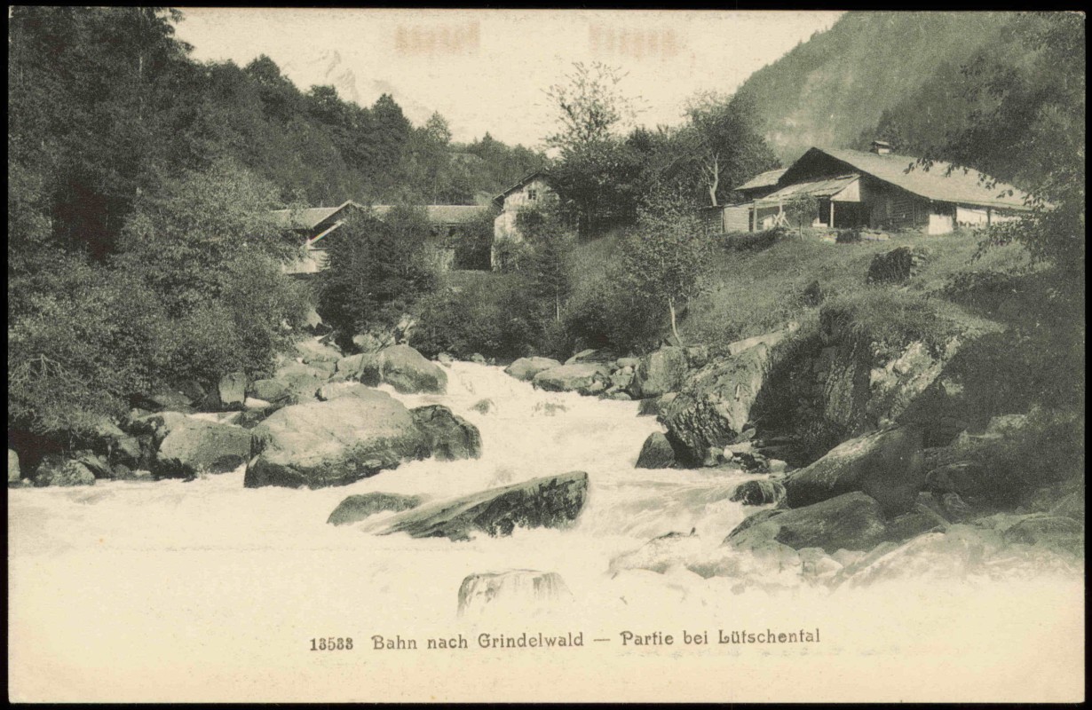 vergrößern: Bildseite historische Ansichtskarte von 1912: Bahn nach Grindelwald:: Lütschental